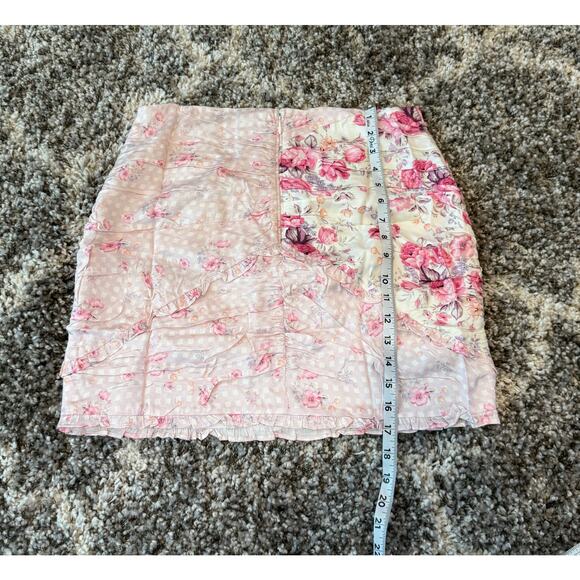 For Love & Lemons NWT Taylor Pink Floral Ruffle Crop Top Ruched Skirt Set Large - Picture 12 of 15